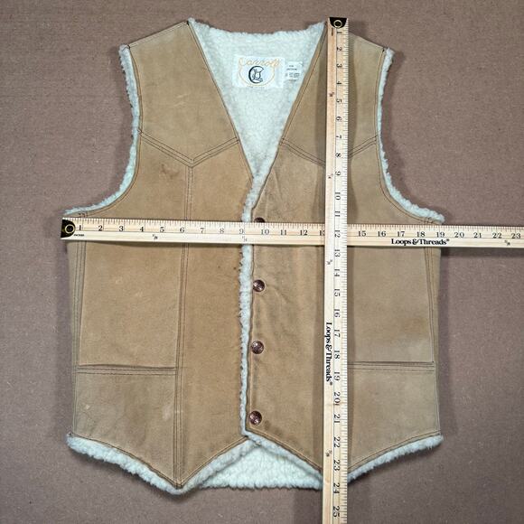 Vintage 70s Carroll USA Suede Leather Sherpa Vest Western Ranchwear Medium - Picture 8 of 8